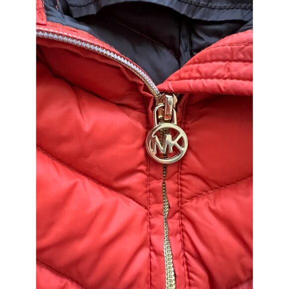 Michael Kors Womens Red Packable Down Fill Jacket Size L Gold MK Zipper Lightwei - Picture 6 of 16
